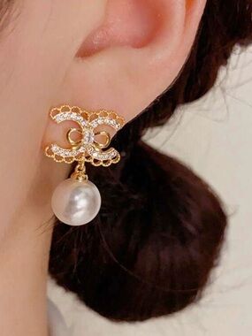 Macy's Gold Bow Earrings with White Pearl Drop